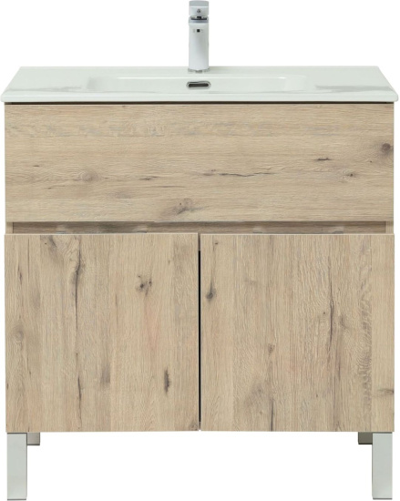 Тумба с раковиной Aquanet Алвита new 80 напольная, дуб веллингтон белый, с дверками и ящиком
