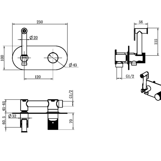 Гигиенический душ Boheme Stick 127-MG.3 со смесителем