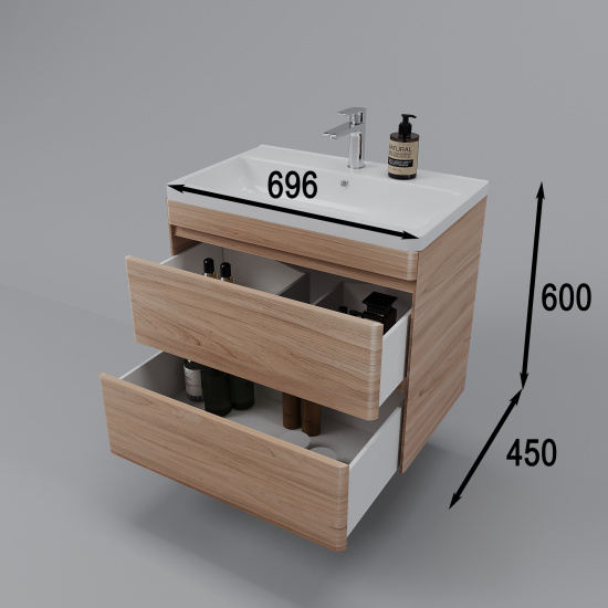 Тумба с раковиной Style Line Атлантика 70 Люкс ясень перламутр, Plus подвесная