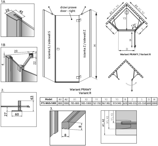 Душевой уголок Radaway Essenza New Black PTJ 80х100 R