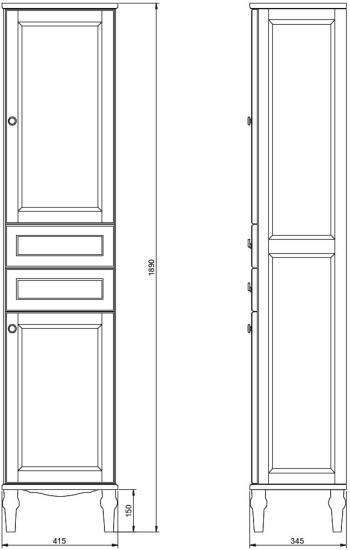 Пенал ValenHouse Астер 40 R белый, фурнитура бронза