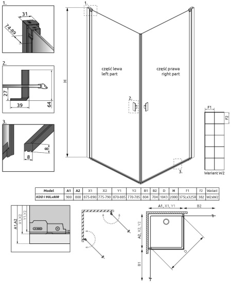 Душевой уголок Radaway Nes Black KDD I Factory 90x80