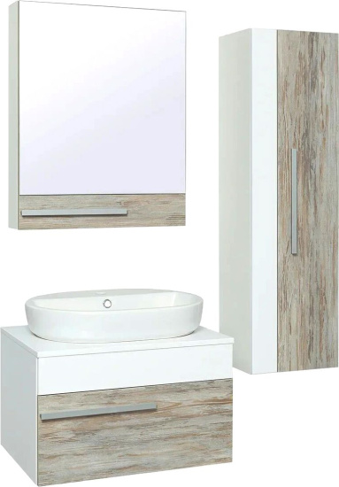 Мебель для ванной Runo Вудлайн 65, скандинавский дуб, раковина Caspia 60 Oval