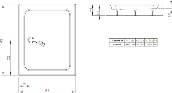 Поддон для душа Radaway Laros D120x90