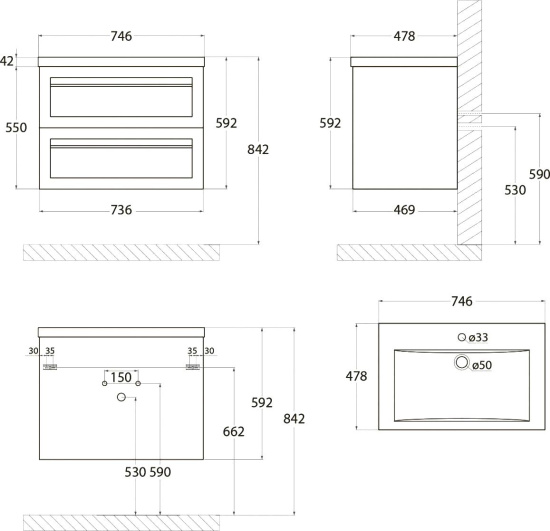 Мебель для ванной Art&Max Platino 75 подвесная, капучино