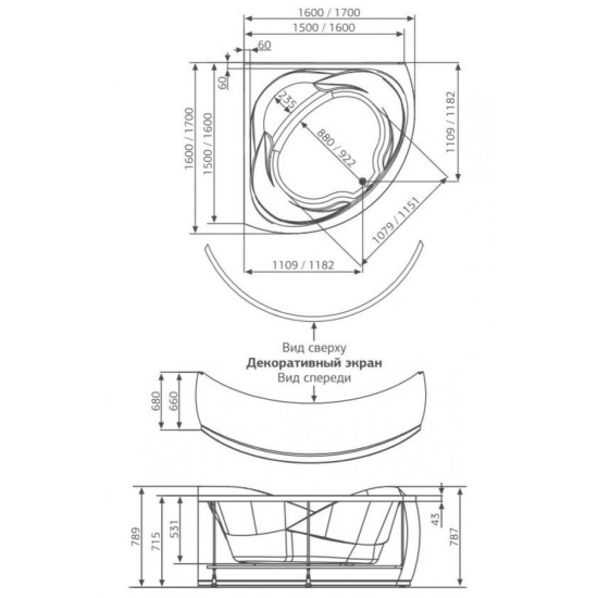 Акриловая ванна Akrilan Laguna sal Grande 160x160