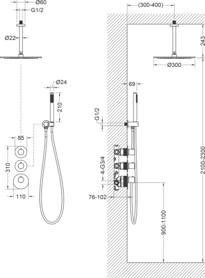 Душевая система Timo Saona SX-2399/03SM с термостатом