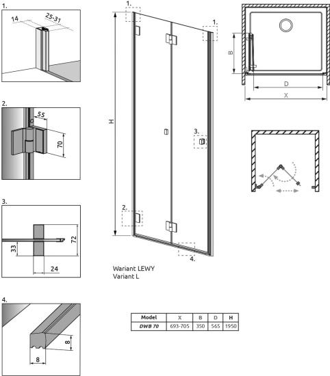 Душевая дверь в нишу Radaway Carena DWB 70 L