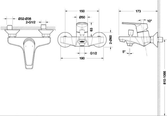 Смеситель для ванны Bravat Line F65299BM-B-RUS черный
