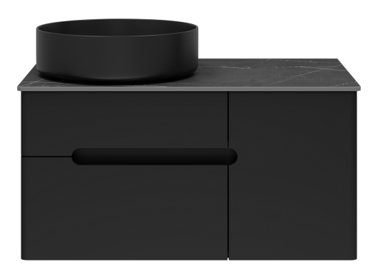 Тумба под раковиной Misty Роял 80 черная подвесная, со столешницей