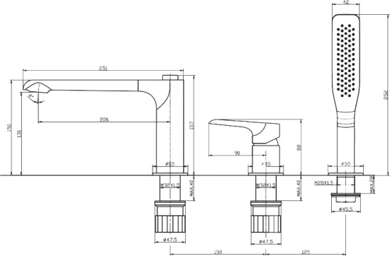 Смеситель на борт ванны BelBagno Ancona ANCONA-BVD3-CRM, с внутренней частью