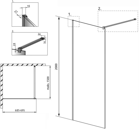 Душевая перегородка Radaway Modo X Black II Frame 70