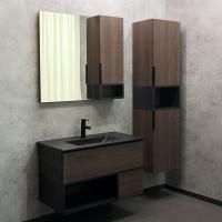 Мебель для ванной Comforty Франкфурт 90, дуб шоколадно-коричневый, черная раковина